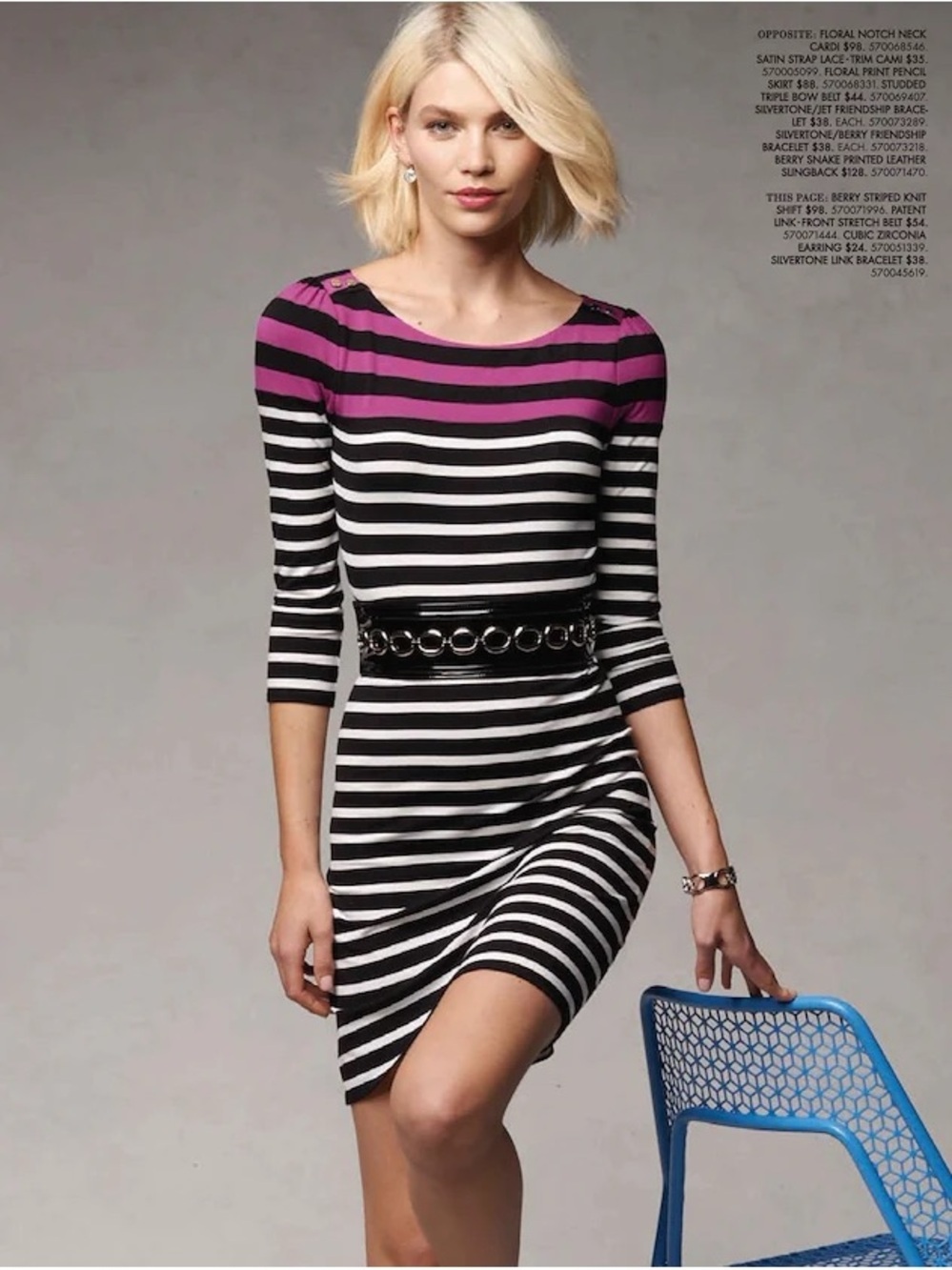 White House Black Market Berry Black 3/4 Sleeve Striped Knit Shift Dress Size XS - Picture 2 of 12